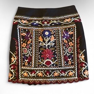Anthropologie embroidered mini skirt multicolored with black back Sz xs